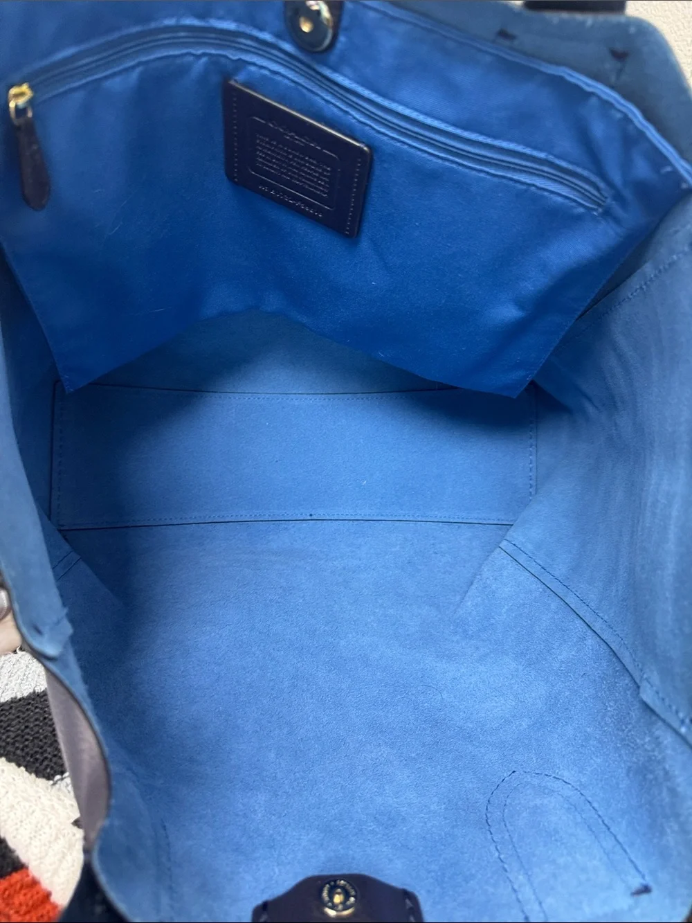 Coach Dark Navy Large Leather Derby Tote with Blue Webbed Handles- NWOT